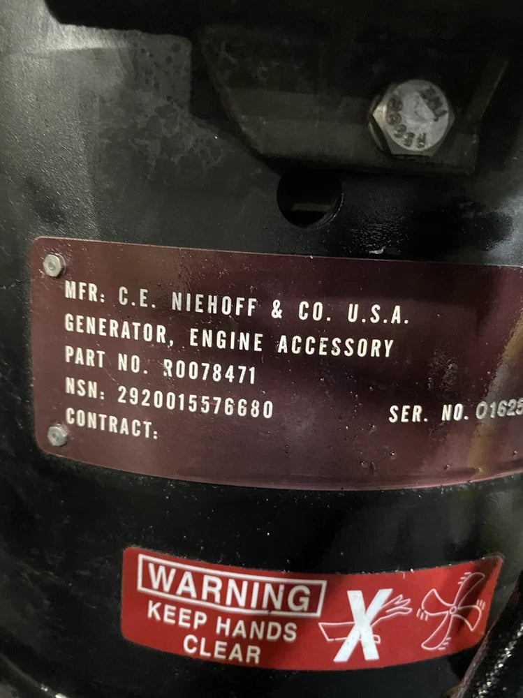 C.E Niehoff Generator N1603-2 with Regulator 450Amps 28V 2920-01-557-6680
