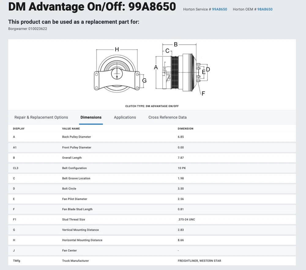 Horton Fan Clutch for Detroit DD13 Diesel Engine 98A8650 99A8650