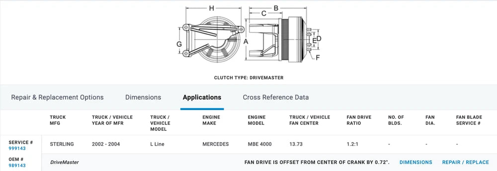Horton Fan Clutch for Mercedes Benz MBE4000 Engine 989143, 999143, Sterling L