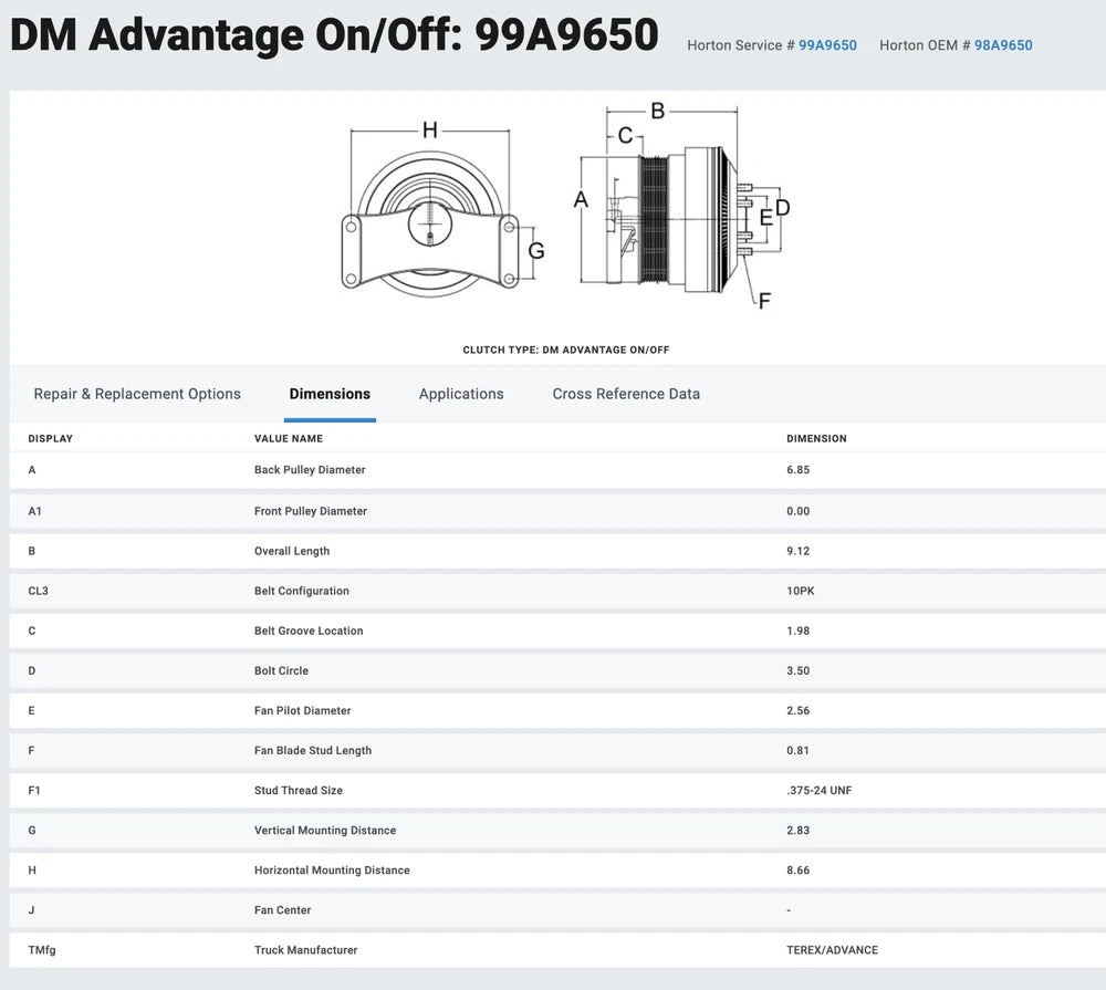 Horton OEM Fan Clutch off Detroit DD15 DD13 Diesel Engine 98A9650 99A9650