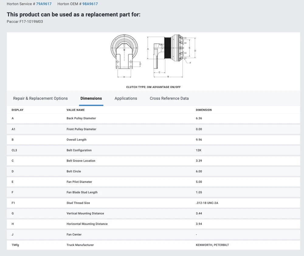 Horton OEM Fan Clutch off Paccar MX-13 Engine 98A9617 79A9617 F17-1019M03