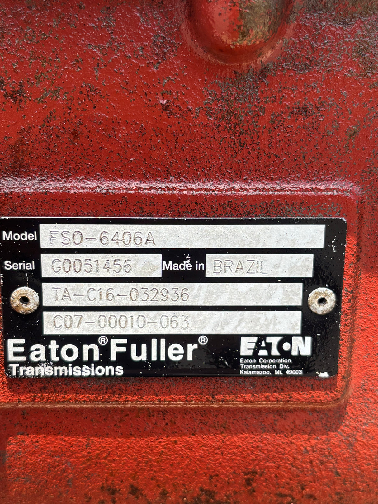 Eaton Fuller FSO-6406A 6 Speed Transmission with PTO PL19-2BPBB