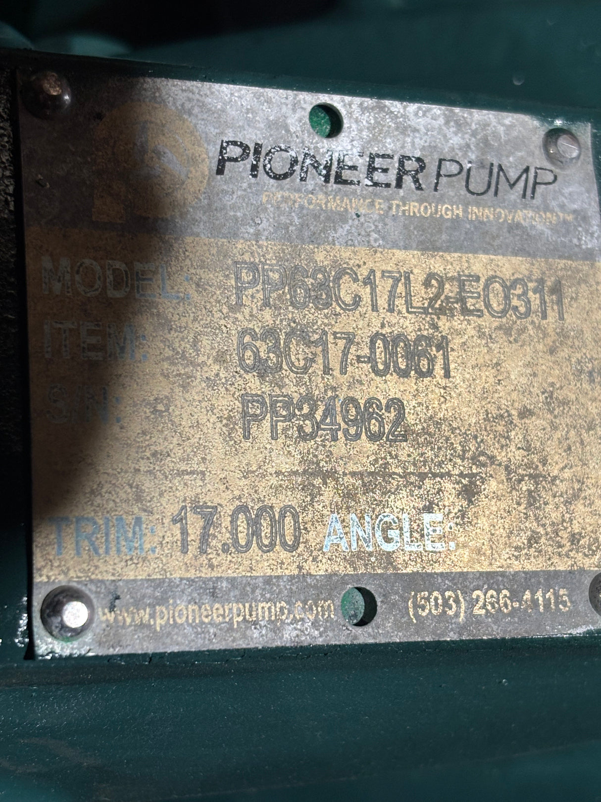Pioneer PP63C17 Water Pump PP63C17L2-E0311 63C17-0061