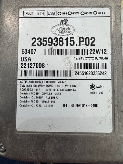 Mack OEM Telematic Gateway Control Module 23593815.P02 12/24V