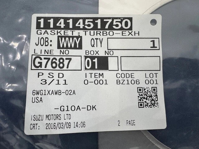 Isuzu 6WG1 Gasket 1141451750