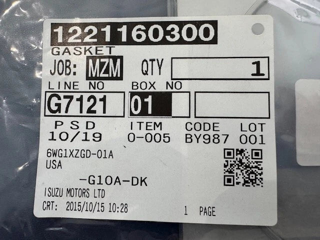 Isuzu 6WG1 Gasket 1221160300
