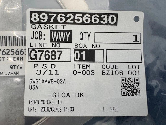 Isuzu 6WG1 Gasket 8976256630