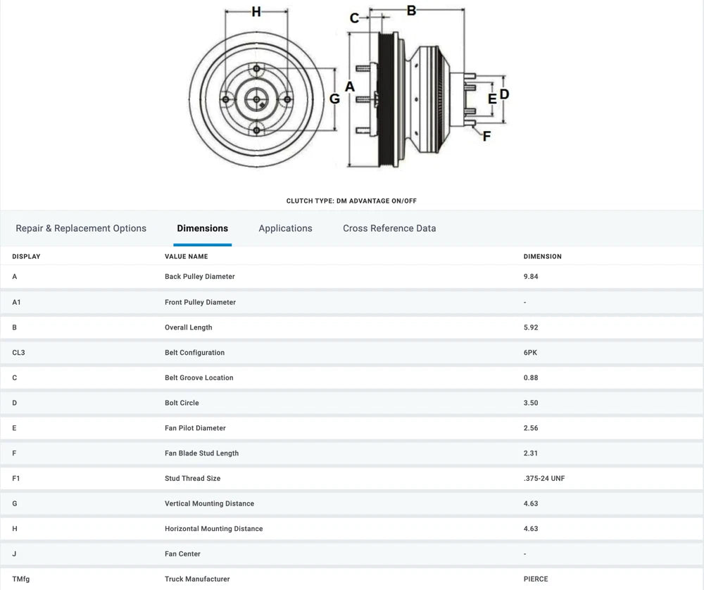 Horton OEM Fan Clutch for Cummins ISL Engine Pierce Application 98A9657 99A9657