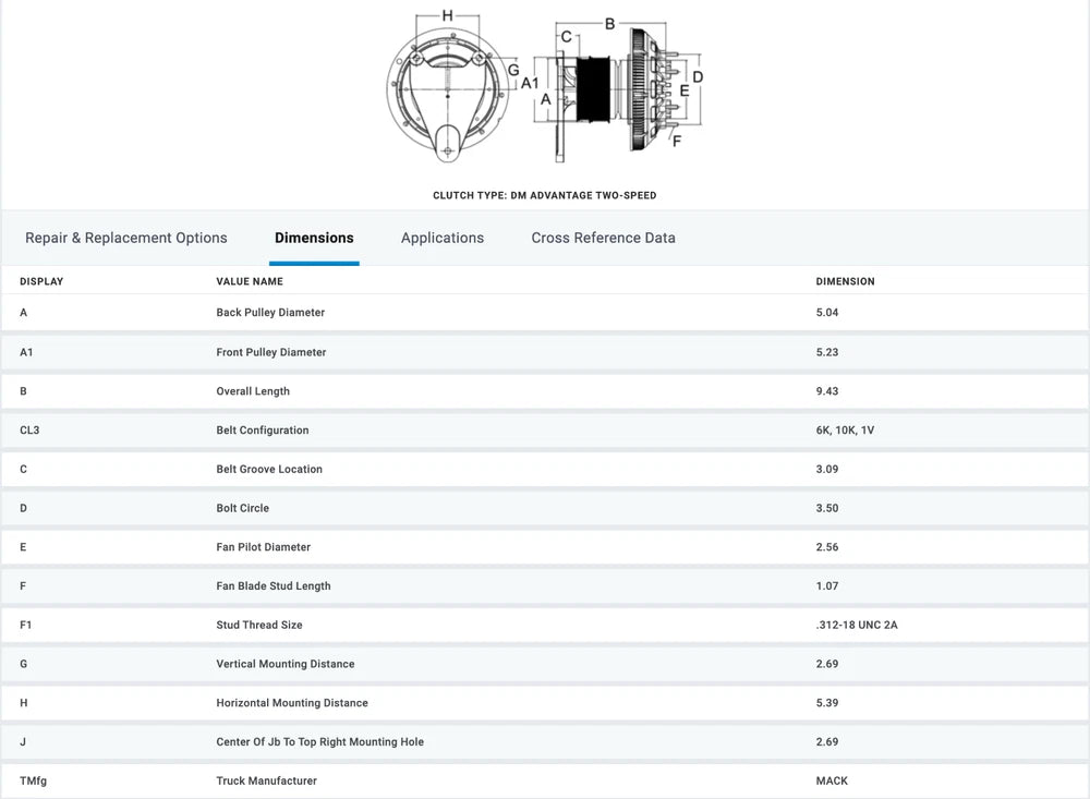 OEM Horton Fan Clutch for Mack AI, AMI Engine 79A9498-2, 989498, 999357, 999477
