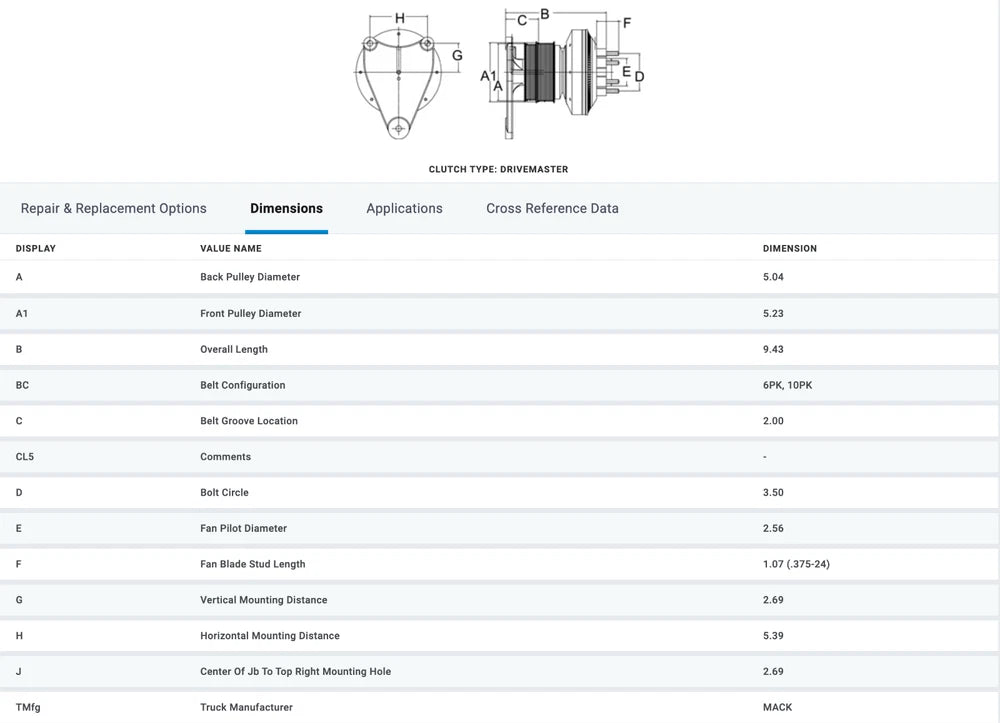 Horton OEM Fan Clutch for Mack AMI AI Engine 999498 989498 999357 999427 999477