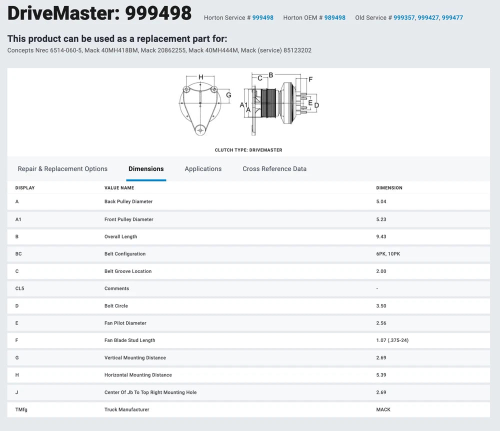 Horton OEM Fan Clutch off Mack AI Engine 999498 989498 999357 999427 999477
