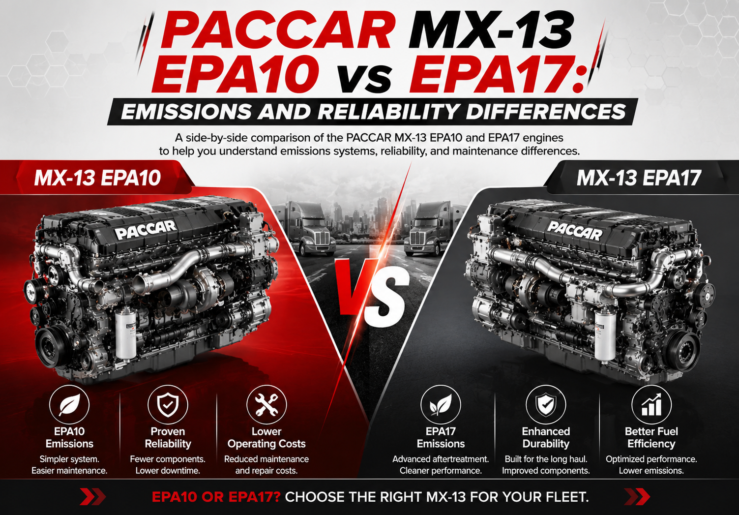 PACCAR MX-13 EPA10 vs EPA17: Emissions and Reliability Differences