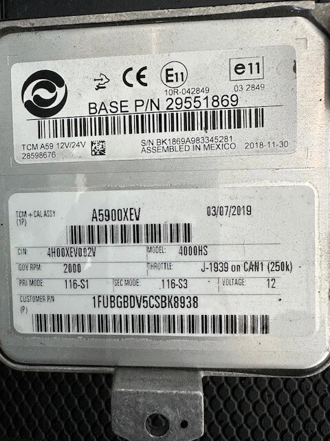 Allison A59 4000HS Transmission TCM, A5900XEV, 1FUBGBDV5CSBK8938,29551869