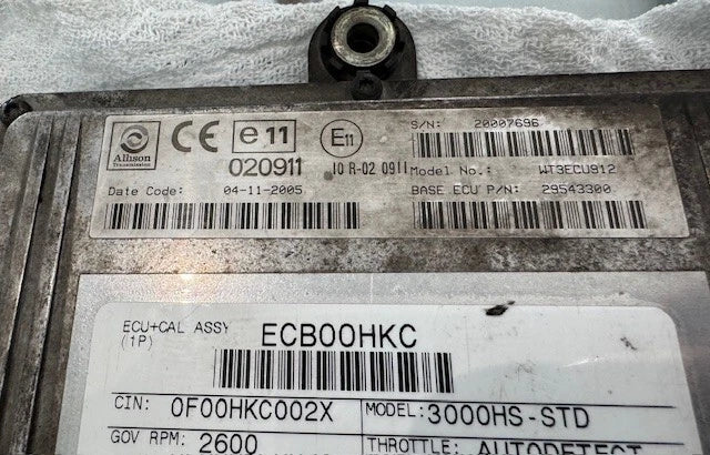 Allison OEM 3000HS Transmission Control Module TCM 29543300 WT3ECU912