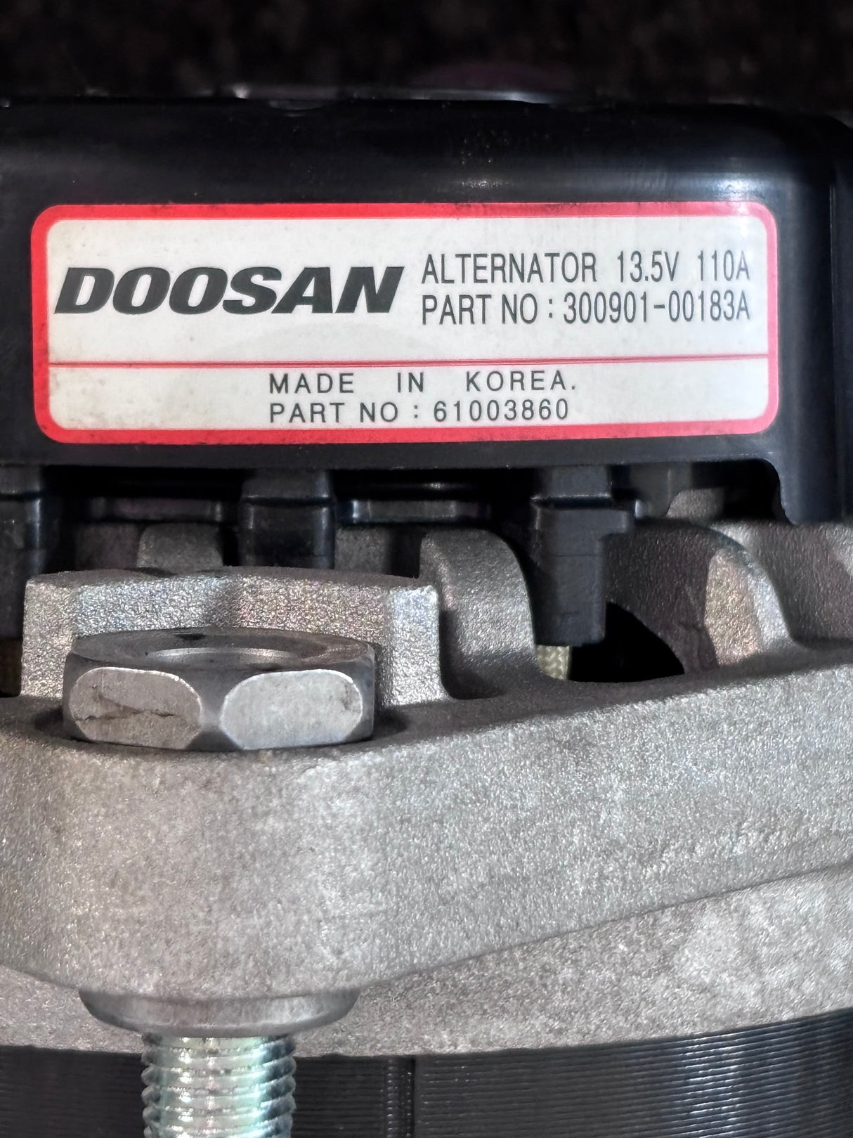 DOOSAN 45A 110AMPS 13.5V Alternator 300901-00183A 61003860