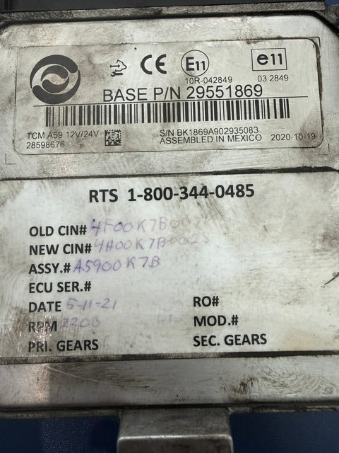 Allison A59 2200RDS Transmission TCM 29551869 28598676 10R-042849