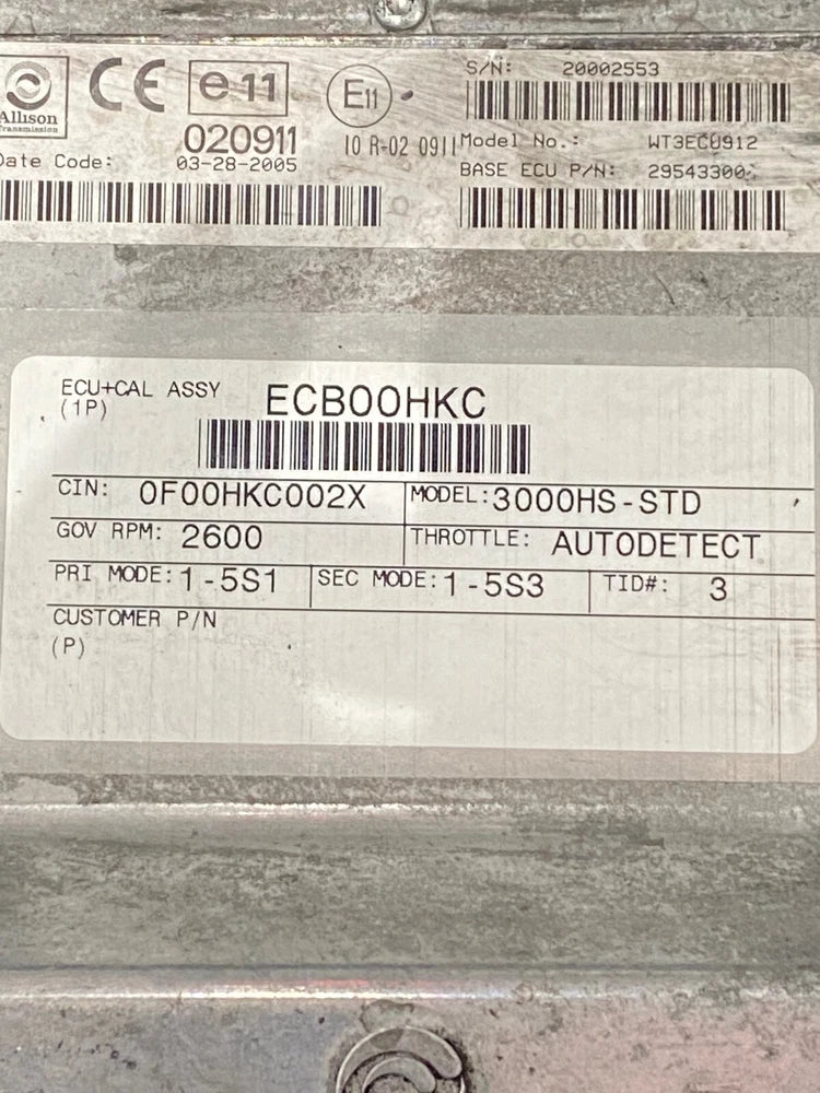 OEM Allison 3000HS Transmission Control Module, TCM, 29543300, WT3ECU912
