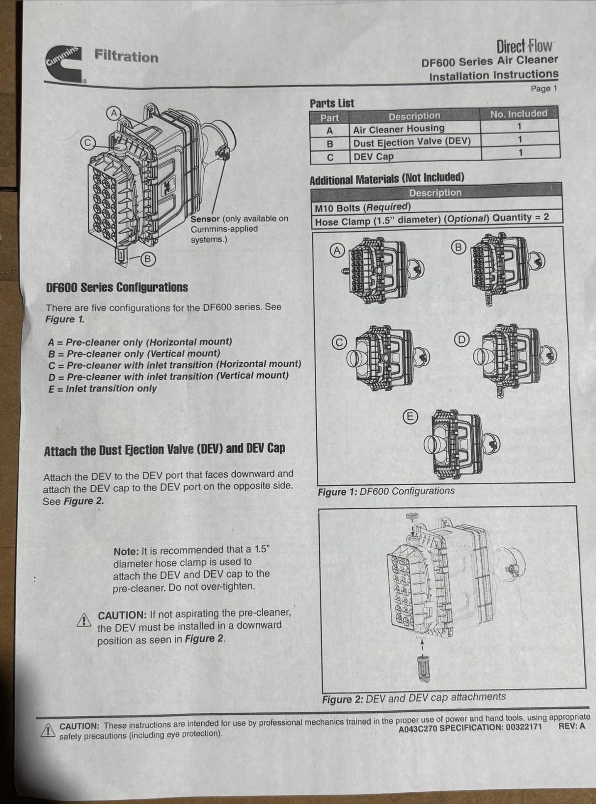 Fleetguard OEM AH55600VE Air Direct Flow Cleaner Air Filter Cummins 5289929